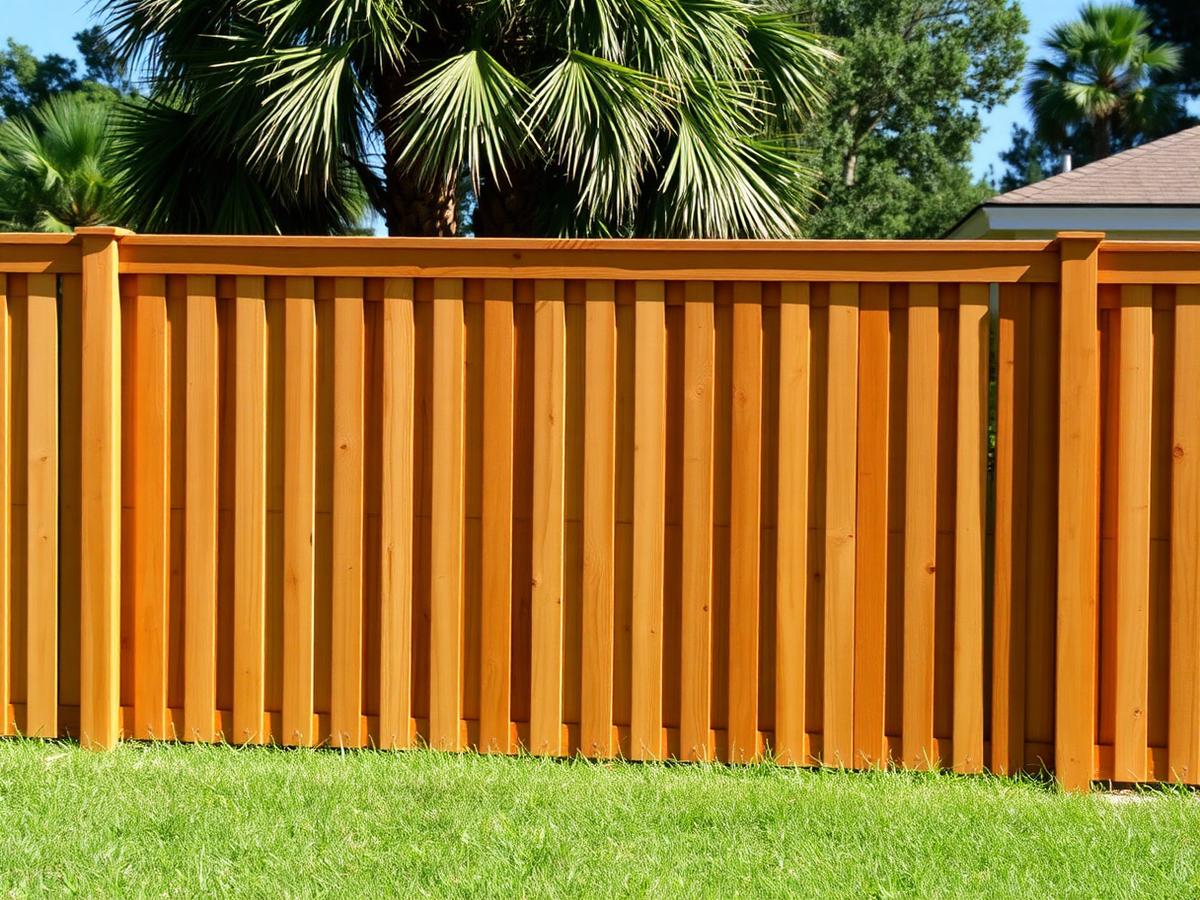 Completed pressure-treated wood privacy fence with level top rail in a Broward County backyard
